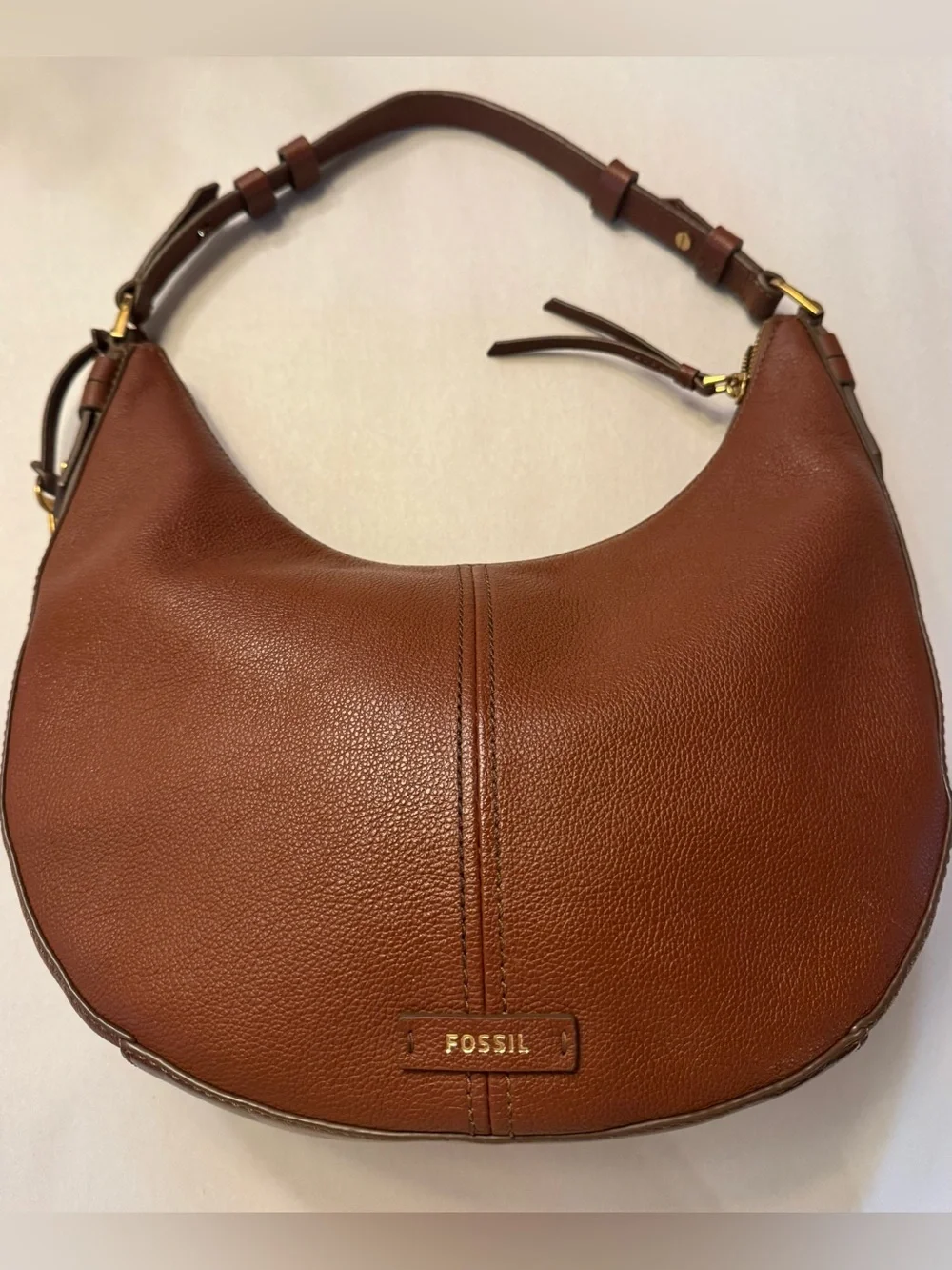 Fossil Shae Hobo Bag Brown Leather Shoulder Crescent Purse Boho Luxury Western